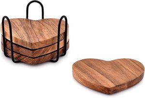 ที่รองแก้วไม้รูปหัวใจทำจากไม้ปรับแต่งโลโก้ได้ - Product Image 3