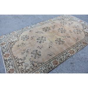 Tapis Oriental Beige Noir Laine Fait Main 5.2x 9.4ft Tapis Turcs pour Adolescent Salon Patchwork Latex Rectangulaire Couloir Chevet - Product Image 2