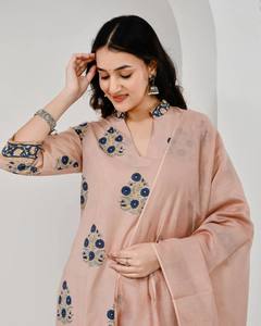 Chhaape Neela Coffee Cotton <b>Suit</b> Set with Chanderi Dupatta Elegant Ethnic Wear <b>for</b> Best Price - Product Image 2