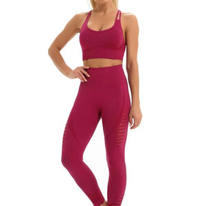 Ensemble de leggings de sport et de soutien-gorge de sport pour femmes, nouveau design, taille élastique, séchage rapide, leggings de yoga, ensemble de motifs unis pour le fitness, logo - Product Image 6