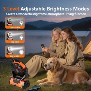 Plastic 20000mAh <b>Rechargeable</b> Camping Tent Fan, <b>USB</b> Handheld 4-Speed Oscillating Fan with 3-Level LED <b>Lighting</b> for Camping - Product Image 4