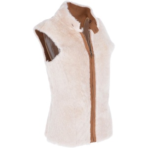 Chaleco de piel de oveja auténtica Reversible informal de primera calidad para mujer, resistente al viento, respetuoso con el medio ambiente, cierre de cremallera para invierno, cuello levantado cálido - Product Image 4