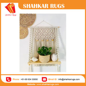 Grande tenture murale en macramé bohème élégante étagère en verre et bois de meilleure qualité pour la décoration intérieure, l'organisation du stockage des plantes et des cadeaux - Product Image 5