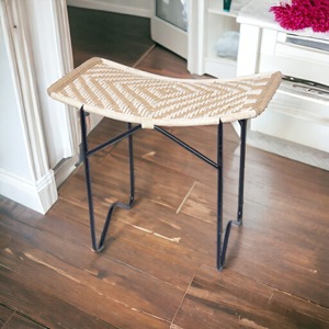 Table d'appoint tabouret de bar fabriqué à la main jonc de mer tissé haut cadre en métal salon de la villa chambre à coucher utiliser table basse meubles - Product Image 4