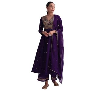 Traje Palazzo de seda púrpura con Zari bordado Kurta y Dupatta Venta al por mayor Mujeres Ropa étnica OEM Fábrica Proveedor a granel - Product Image 1