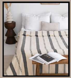 White <b>Black</b> Cross Pattern 100 Percent Natural Cotton <b>Bed</b> Cover Woven Pike 160x220 cm 63x87 inches - Product Image 6
