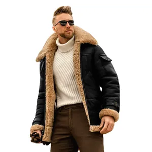 男士定制带毛皮衬里的轰炸机皮夹克/男士绵羊皮夹克/冬季皮夹克