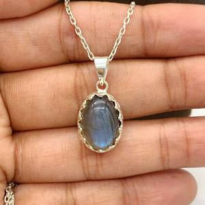 Natural <b>Labradorite</b> Oval Cut Blue Flashy Fire Vintage Design <b>Pendant</b> 925 Sterling Silver Classic Charm Women Girl Anniversary - Product Image 5