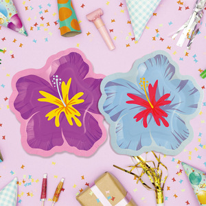 Assiettes en papier jetables à motif de fleurs d'hibiscus, fournitures pour fêtes d'aventure hawaïennes tropicales d'été - Product Image 4