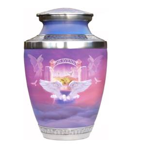 Hermosas Urnas de Cremación de Aluminio Azul Cielo, Hechas en India, Diseño Clásico, Urnas Funerarias con Rayas Multicolores - Product Image 2