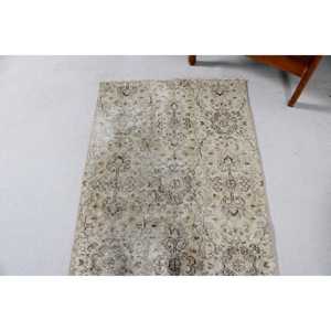 2.8x5.3 ft Rug, Vintage Turkish Rug, <b>Brown</b> Gray Patchwork <b>Wool</b> Rug - Product Image 5