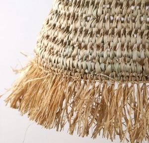 Handmade Moroccan Palm <b>Leaf</b> & Raffia Pendant <b>Lamp</b> <b>Shade</b> - Product Image 2
