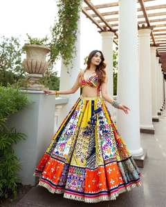 Navratri Festival estilo muselina algodón impresión Digital espejo Real y bordado trabajo Lehenga Choli & Georgette encaje borde Dupatta - Product Image 2