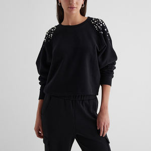 Polaire coton strass col rond sweat femmes pull doux respirant chaud surdimensionné Streetwear mode broderie Patch - Product Image 1