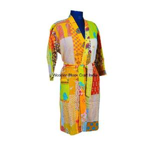 Veste matelassée d'hiver pour femme, motif peint à la main, 100% coton biologique, réversible, écologique, respirante, longue, trois-quarts - Product Image 5