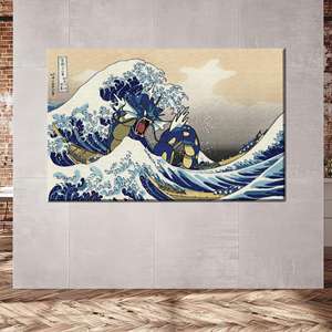 Gyarados Wave Canvas Wall Art: Impresión de Anime Ocean Mashup, 1P: Gallery Wrapped - Product Image 1