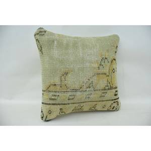 Almohada de retazos Kantha de lana Beige, diseño bohemio rústico de 16x16 pulgadas con patrón Floral bordado Vintage para el hogar o el sofá - Product Image 2