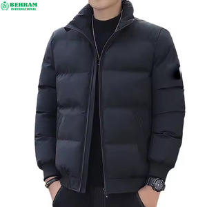 <b>White</b> Men's <b>Puffer</b> <b>Jacket</b> Stand Collar Zipper Closure Polyester Wadding Windproof Casual Winter Coat Front Embroidery High - Product Image 4