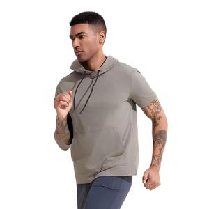 Venta al por mayor hombres de manga corta con capucha gimnasio Fitness entrenamiento camiseta secado rápido transpirable deportes sudaderas correr camisetas para hombres - Product Image 2