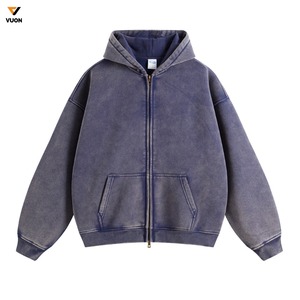 Venta al por mayor 2025 360gsm Digital Print Logo Cropped Zipper Terry Hoodie en blanco Full Zip up Vintage Washed Hoodies para hombres - Product Image 6
