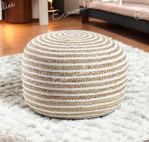 Poufs design de luxe pour la maison et le jardin de forme ronde Pouf en coton de meilleure qualité Pouf pouf en osier Pouf en osier Console incrustée d'os - Product Image 5