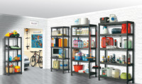 Étagères de garage en plastique PP résistant aux intempéries, 5 couches, faciles à installer, noires, capacité de 450 kg, design multifonction détachable, outils