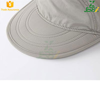 Topi Matahari Katun Bergaris Pelindung UV Lipat Uniseks, Penutup Leher Dapat Dilepas, Ringan, Bernapas, untuk Perjalanan, Bersepeda, Santai di Luar Ruangan