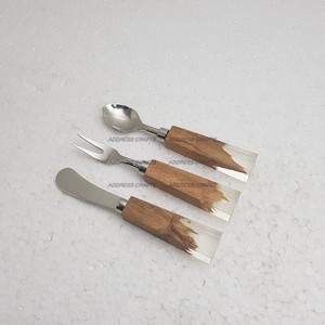 Juego de cuchillos de queso de acero inoxidable con mango de madera y resina con cuchara y tenedor para servir de calidad superior para restaurante de Hotel en casa - Product Image 5