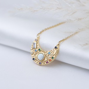 Opale Pierre Lune Forme En Argent Sterling Charme Collier Turc Fabriqué À La Main En Gros Bijoux Fine Jewellery - Product Image 3