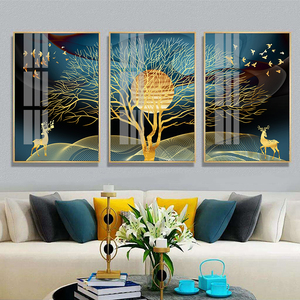 Or abstrait cerf <span class=keywords><strong>arbre</strong></span> oiseau cristal porcelaine <span class=keywords><strong>peinture</strong></span> nordique affiches et impressions images décoratives mur Art <span class=keywords><strong>peinture</strong></span> - Product Image 2