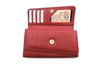 Dompet wanita motif Croco merah kulit asli dompet Flap dapat disesuaikan dengan slot kartu pribadi bergaya penutup Magnet