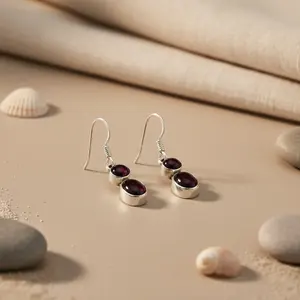 Boucles d'oreilles pendantes en argent 925 plaqué or avec grenat pour femmes, bijoux de mariage et de fête - Product Image 3