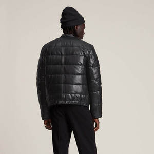 Veste matelassée à capuche en cuir PU noir pour homme, style motard, coupe-vent, manteau d'hiver avec fermeture éclair, coupe classique - Product Image 5