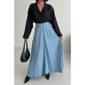 กระโปรงยีนส์ทรงเอไลน์ระบายยาว - Product Image 6