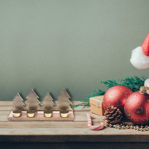 Porte-lumière de thé d'arbre de Noël en métal de vente chaude avec la base en bois avec le logo fait sur commande de l'Inde - Product Image 2