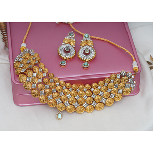 Conjunto de Collar chapado en oro sólido de 24 quilates hecho a mano con piedras transparentes de Zarcon para boda o compromiso conjunto de joyería nupcial para mujer - Product Image 2