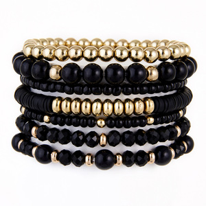 Bohemia Beaded Stretch Bracelets Stackable Crystal Gold Plated Ceramic <b>Clay</b> Porcelain Unisex Gift Jewelry - Product Image 2