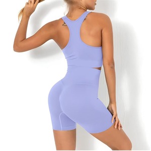 Vente en gros 2024 Logo personnalisé doux Fitness Gym short ensemble 2 pièces femme vêtements de sport Logo soutien-gorge sans couture Yoga Leggings femme travail ensembles - Product Image 5