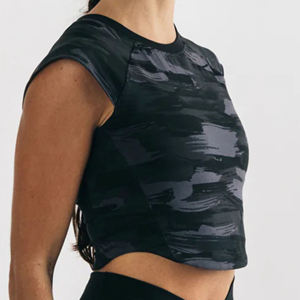 Rendimiento Fit 95% algodón 5% Spandex Cap mangas raglán en forma de Equipo de Mujer de lona negro camuflaje Scoop bajo cultivo T-Sh - Product Image 6