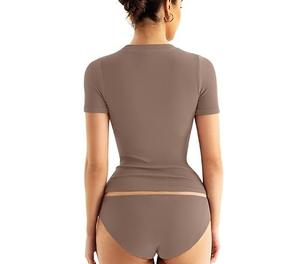 Tops acanalados para mujer, camisetas de manga corta con cuello redondo, Camisetas básicas ajustadas, ropa bonita de verano de Bangladesh - Product Image 2