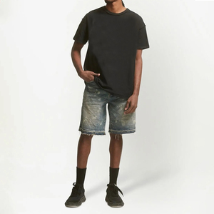 กางเกงขาสั้นผ้ายีนส์สำหรับผู้ชายกางเกงขาสั้นผ้าย้อมสีเรียบเอวกลางระบายอากาศได้สำหรับฤดูร้อน - Product Image 3