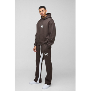 Men's <b>Brown</b> Hooded Tracksuit Set 100% Cotton Casual Sweatshirt <b>Joggers</b> White Star Logo Trackstar OEM Private Label - Product Image 1