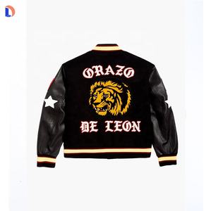 Chaqueta Bomber de lana de alta calidad personalizada para hombre de talla grande con soporte bordado Patchwork diseño personalizado mangas de cuero para invierno - Product Image 4