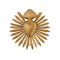 Ornement mural moderne en métal Cœur Sacré, pendentif flamme dorée, décoration catholique de Noël, artisanat écologique et durable