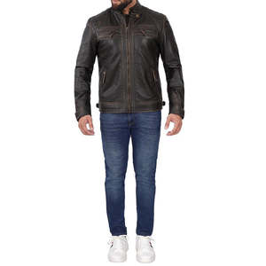 Veste en cuir de motard Design classique nouveauté vêtements de rue moto Slim Fit veste d'hiver en cuir pour hommes livraison DDP - Product Image 4