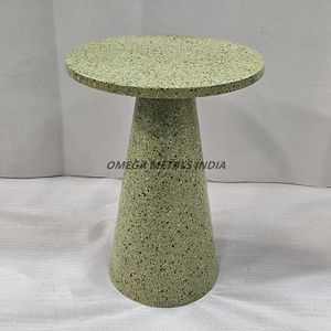 Functional Coffee Table Made of Speckled Green Terrazzo Flat Circular <b>Top</b> and a Tapered Pedestal Base for a Modern <b>Aesthetic</b> - Product Image 1