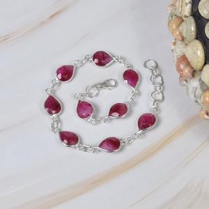 India Best Quality Tennis Beacelet Handmade Exquisite Tennis Solid 925 <b>Sterling</b> <b>Silver</b> <b>Bracelet</b> with Fine Ruby Gemstone Jewelry - Product Image 4