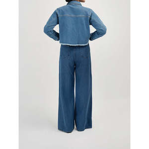Pantalon en jean décontracté à jambe large, tissu denim délavé, lavable, logo personnalisé, fabricant OEM ODM, fournisseur, vente en gros, marque privée, export - Product Image 5