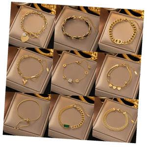 เครื่องประดับแฟชั่นขายดี สร้อยข้อมือสแตนเลสชุบ PVD 18k สไตล์ฮิปปี้ กอธ ประดับมุก สำหรับผู้หญิง - Product Image 2