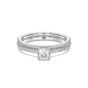 0.90 carats centre taille coussin E-F/VVS-VS Moissanite diamant rond bague de mariage en or massif pour elle - Product Image 2